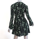 A.L.C. Mini Dress Trixie Black/Green Printed Silk Size 0 Bell Sleeve - Celebrity Owned