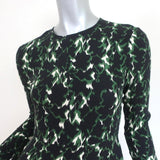 A.L.C. Mini Dress Trixie Black/Green Printed Silk Size 0 Bell Sleeve - Celebrity Owned