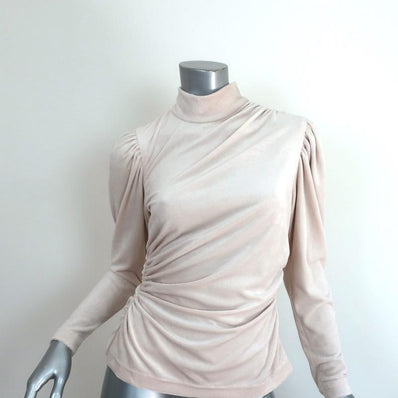 A.L.C. Mock Neck Top Joss Cream Ribbed Velour Size 4 Long Sleeve - Celebrity Owned