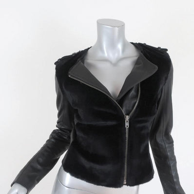 A.L.C. Moto Jacket Sadie Black Leather & Kangaroo Fur Size 2 - Celebrity Owned