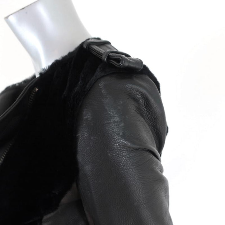 A.L.C. Moto Jacket Sadie Black Leather &amp; Kangaroo Fur Size 2 - Celebrity Owned