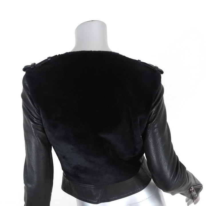 A.L.C. Moto Jacket Sadie Black Leather &amp; Kangaroo Fur Size 2 - Celebrity Owned