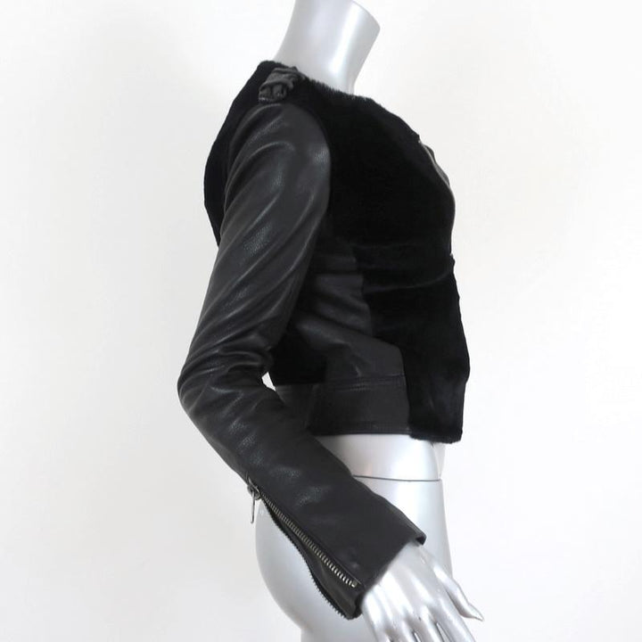 A.L.C. Moto Jacket Sadie Black Leather &amp; Kangaroo Fur Size 2 - Celebrity Owned
