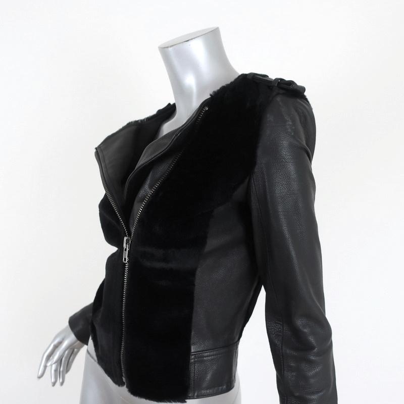 A.L.C. Moto Jacket Sadie Black Leather &amp; Kangaroo Fur Size 2 - Celebrity Owned