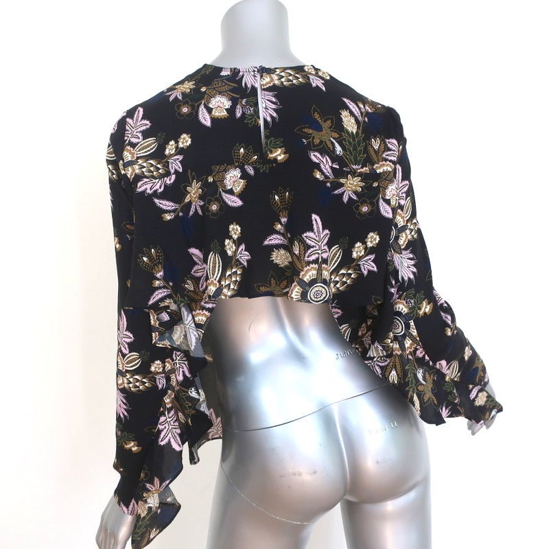 A.L.C. Open Back Blouse Cooper Black Floral Print Silk Size 4 Long Sleeve Top - Celebrity Owned