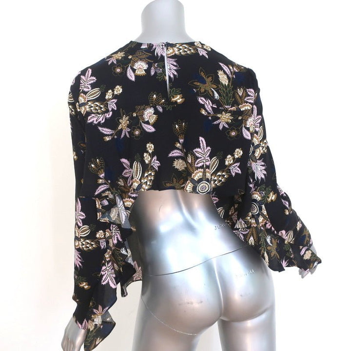 A.L.C. Open Back Blouse Cooper Black Floral Print Silk Size 4 Long Sleeve Top - Celebrity Owned