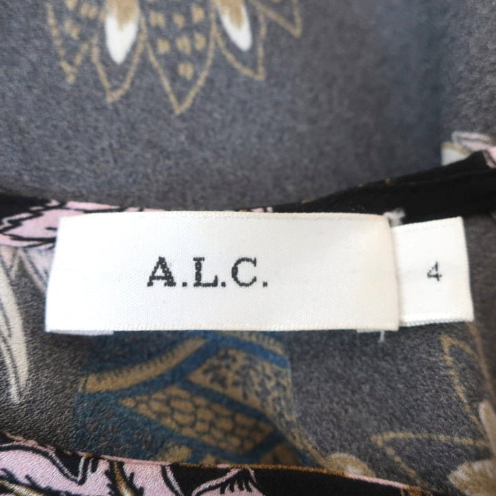 A.L.C. Open Back Blouse Cooper Black Floral Print Silk Size 4 Long Sleeve Top - Celebrity Owned