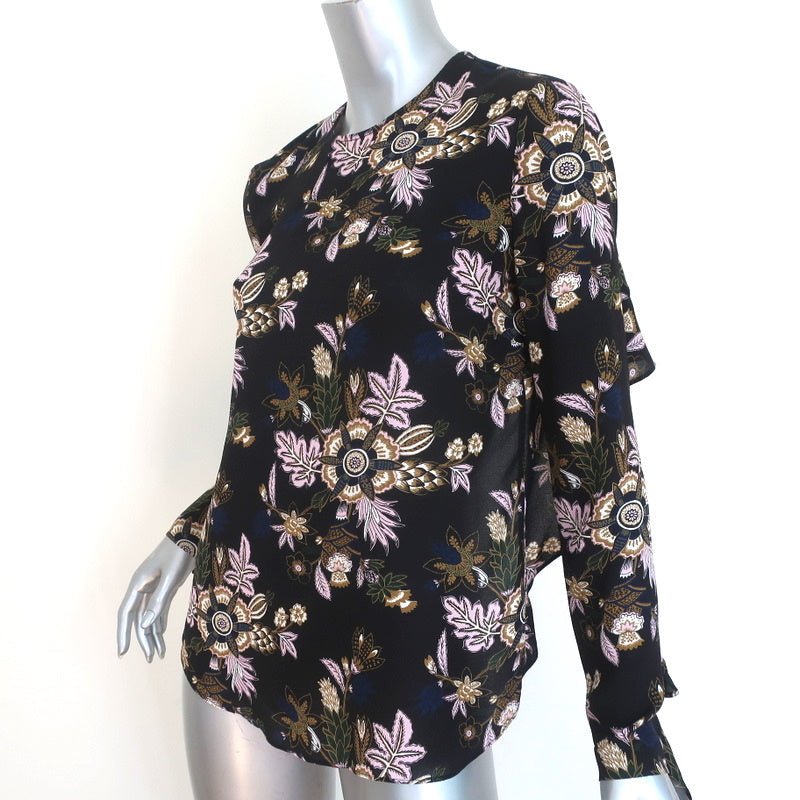 A.L.C. Open Back Blouse Cooper Black Floral Print Silk Size 4 Long Sleeve Top - Celebrity Owned