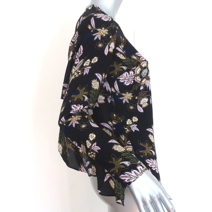 A.L.C. Open Back Blouse Cooper Black Floral Print Silk Size 4 Long Sleeve Top - Celebrity Owned