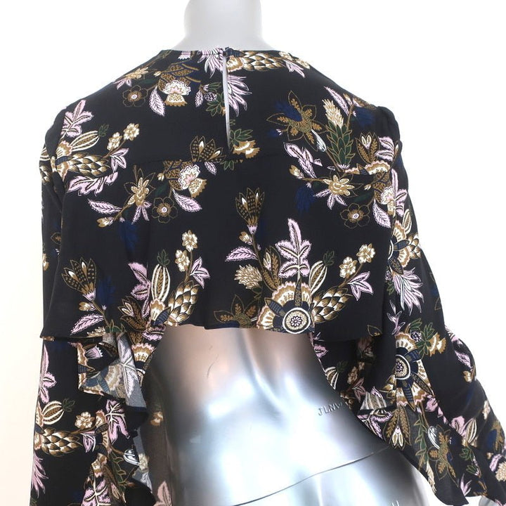 A.L.C. Open Back Blouse Cooper Black Floral Print Silk Size 4 Long Sleeve Top - Celebrity Owned