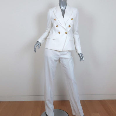 A.L.C. Pantsuit White Stretch Twill Size 4 Double Breasted Jacket & Pants NEW - Celebrity Owned