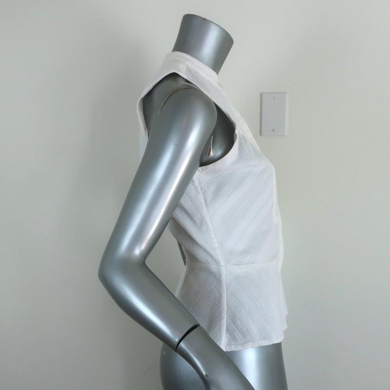 A.L.C. Peplum Top White Cotton Jacquard Size 4 Sleeveless Blouse - Celebrity Owned