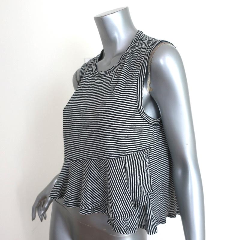 A.L.C Ruffled Tank Top Braxton Black/White Striped Linen Size Medium - Celebrity Owned
