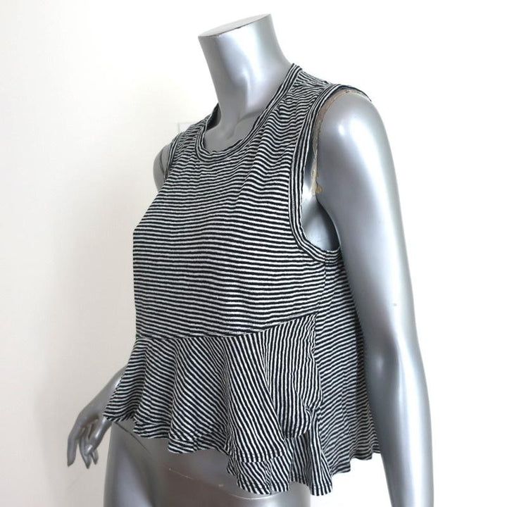 A.L.C Ruffled Tank Top Braxton Black/White Striped Linen Size Medium - Celebrity Owned