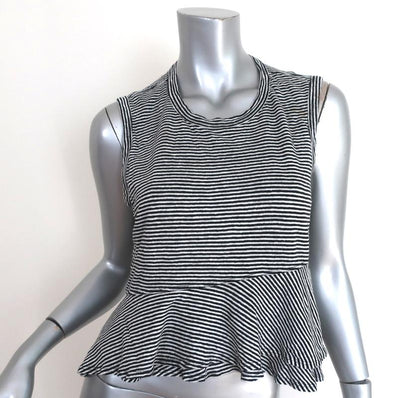 A.L.C Ruffled Tank Top Braxton Black/White Striped Linen Size Medium - Celebrity Owned