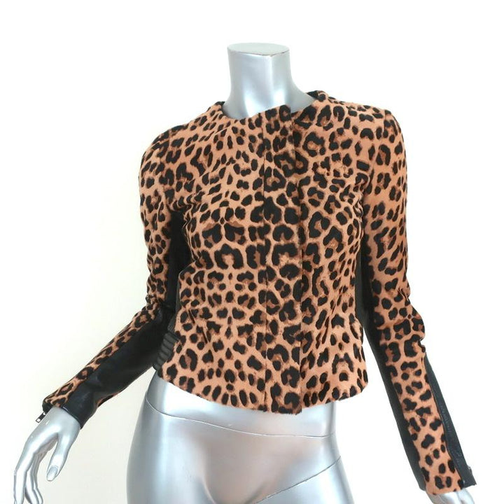 A.L.C. Savile Jacket Leather-Trim Leopard Print Pony Hair Size 4 - Celebrity Owned