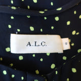 A.L.C. Sleeveless Mini Dress Simona Black/Green Dot Print Silk Size Small - Celebrity Owned