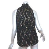 A.L.C. Smocked Neck Top Black Metallic Printed Silk Size 2 Sleeveless Blouse - Celebrity Owned