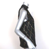 A.L.C. Smocked Neck Top Black Metallic Printed Silk Size 2 Sleeveless Blouse - Celebrity Owned