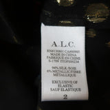 A.L.C. Smocked Neck Top Black Metallic Printed Silk Size 2 Sleeveless Blouse - Celebrity Owned