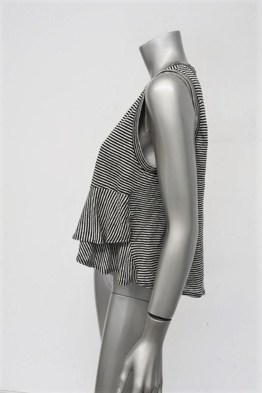 A.L.C. Tank Braxton Black/White Striped Linen Size Small Sleeveless Ruffle Top - Celebrity Owned