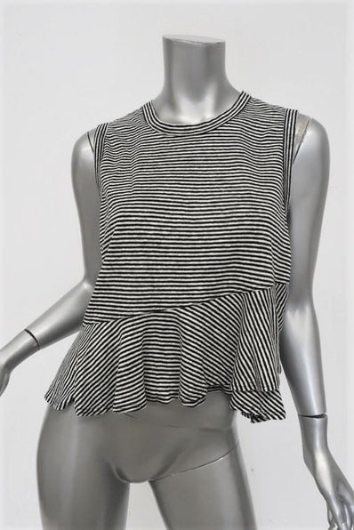 A.L.C. Tank Braxton Black/White Striped Linen Size Small Sleeveless Ruffle Top - Celebrity Owned