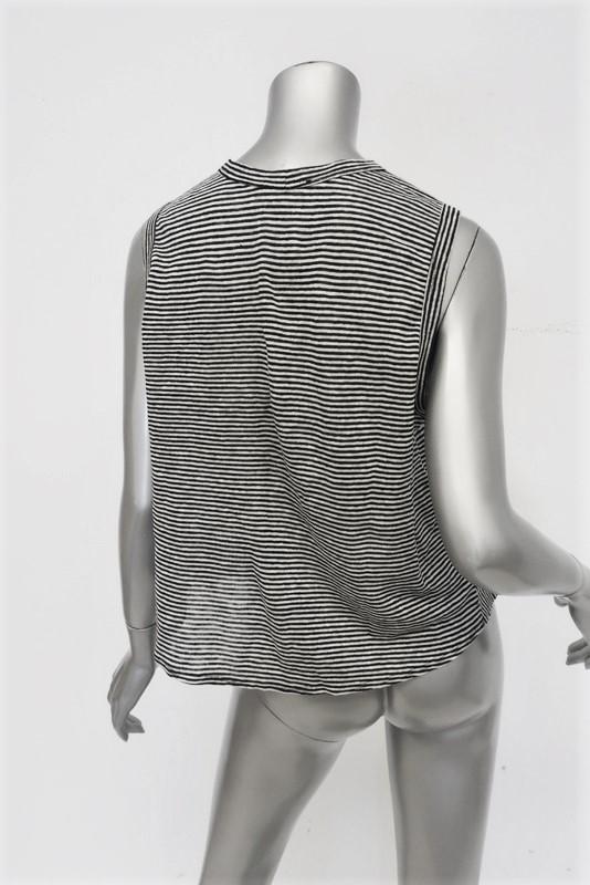 A.L.C. Tank Braxton Black/White Striped Linen Size Small Sleeveless Ruffle Top - Celebrity Owned