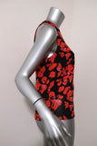 A.L.C. Top Black/Red Floral Print Silk Size 4 Sleeveless Zip-Back Tank - Celebrity Owned