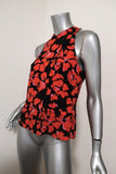 A.L.C. Top Black/Red Floral Print Silk Size 4 Sleeveless Zip-Back Tank - Celebrity Owned