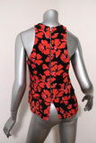 A.L.C. Top Black/Red Floral Print Silk Size 4 Sleeveless Zip-Back Tank - Celebrity Owned