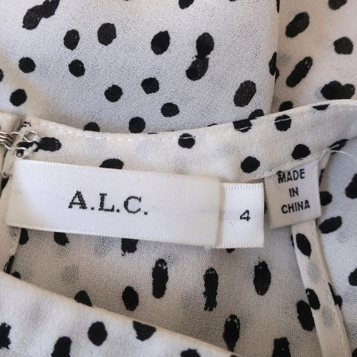A.L.C. Top Iggy White/Black Dot Print Layered Silk Size 4 Sleeveless Blouse - Celebrity Owned