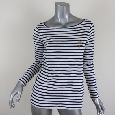 A.L.C. Top Mila Palm Tree Embroidered Striped Cotton Tee Size Extra Small - Celebrity Owned