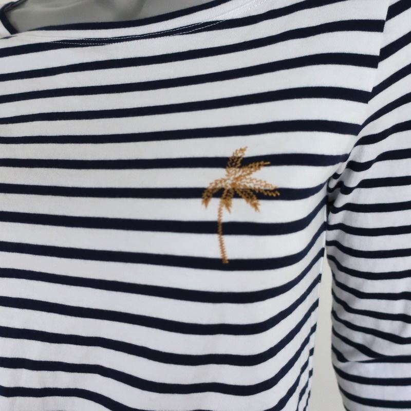 A.L.C. Top Mila Palm Tree Embroidered Striped Cotton Tee Size Extra Small - Celebrity Owned