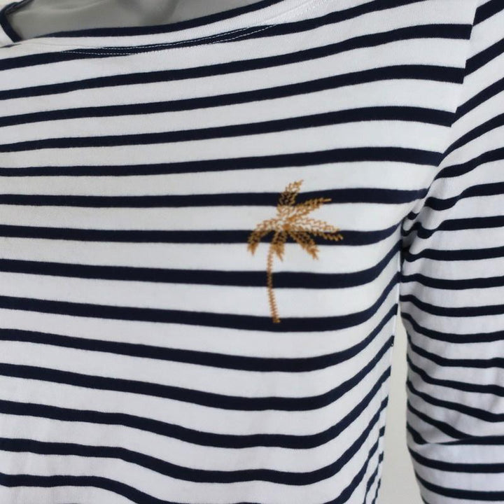 A.L.C. Top Mila Palm Tree Embroidered Striped Cotton Tee Size Extra Small - Celebrity Owned