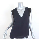 A.L.C. Top Navy & Black Layered Silk Size Small Sleeveless V-Neck Blouse - Celebrity Owned