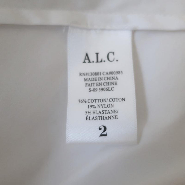 A.L.C. Twist-Back Shirt Meg White Stretch Cotton Size 2 Long Sleeve Top - Celebrity Owned