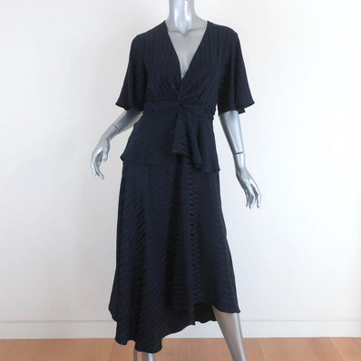 A.L.C. Twist-Front Midi Dress Avi Navy Striped Silk Size 4 Short Sleeve - Celebrity Owned