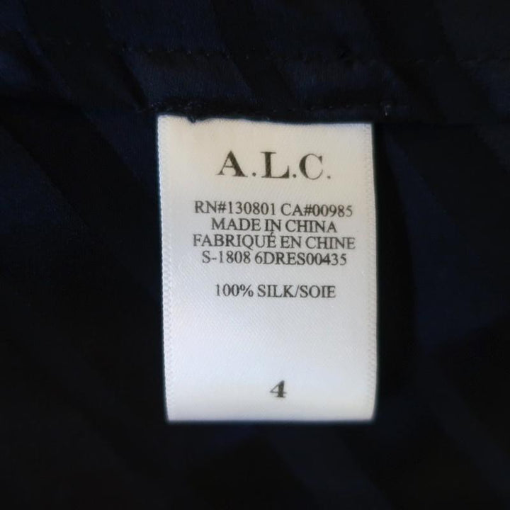 A.L.C. Twist-Front Midi Dress Avi Navy Striped Silk Size 4 Short Sleeve - Celebrity Owned