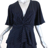 A.L.C. Twist-Front Midi Dress Avi Navy Striped Silk Size 4 Short Sleeve - Celebrity Owned