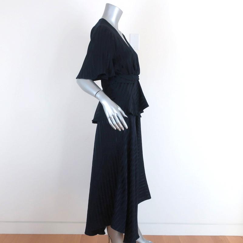 A.L.C. Twist-Front Midi Dress Avi Navy Striped Silk Size 4 Short Sleeve - Celebrity Owned
