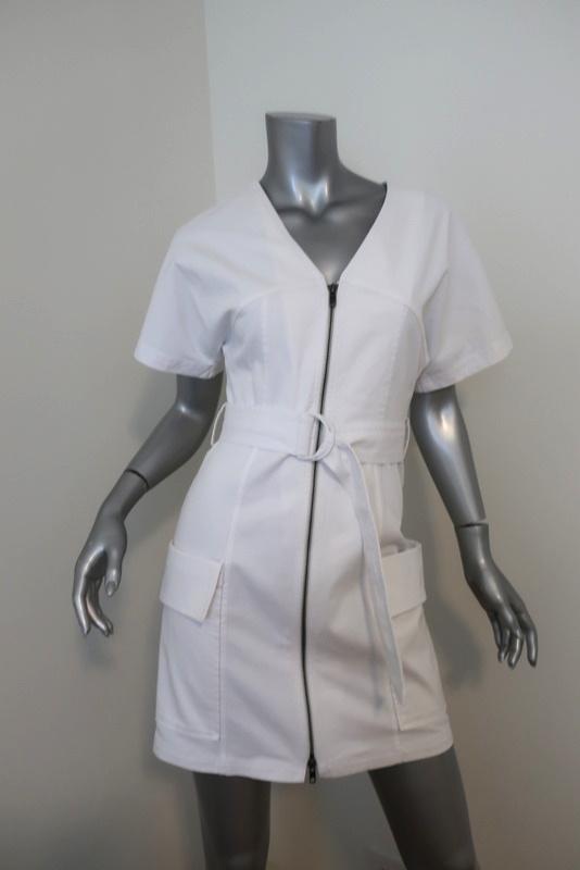 A.L.C. Zip-Front Dress Bellamy White Stretch Cotton Size 0 Short Sleev Celebrity Owned A.L.C. Zip-Front Dress Bellamy White Stretch Cotton Size 0 Short Sleev Celebrity Owned