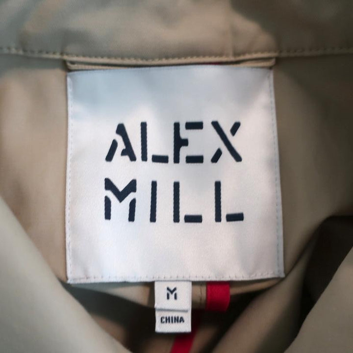 Alex Mill Tie Cuff Raincoat Balmacaan Khaki Cotton-Blend Size Medium Long Jacket - Celebrity Owned
