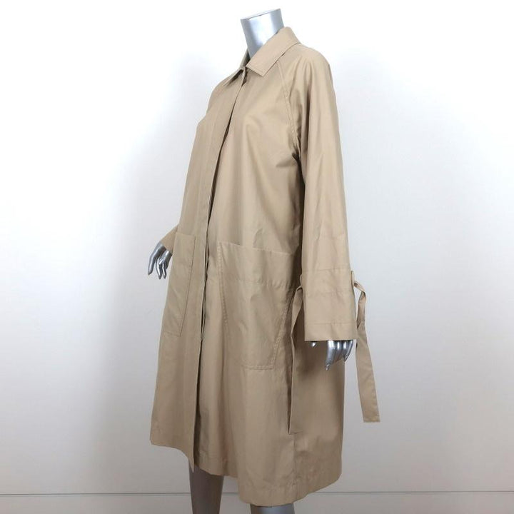Alex Mill Tie Cuff Raincoat Balmacaan Khaki Cotton-Blend Size Medium Long Jacket - Celebrity Owned