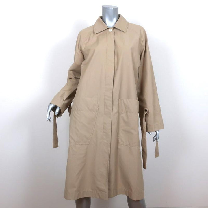 Alex Mill Tie Cuff Raincoat Balmacaan Khaki Cotton-Blend Size Medium Long Jacket - Celebrity Owned