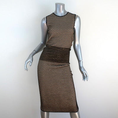 Alexander McQueen Dress Beige/Black Scalloped Knit Size Medium Sleeveless Sheath - Celebrity Owned