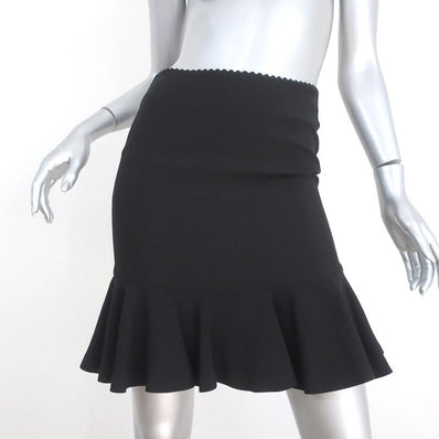 Alexander McQueen Peplum Hem Skirt Black Ruffled Crepe Size 36 - Celebrity Owned