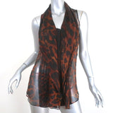 Alexander McQueen Tie-Neck Blouse Leopard Print Chiffon Size 40 Sleeveless Top - Celebrity Owned
