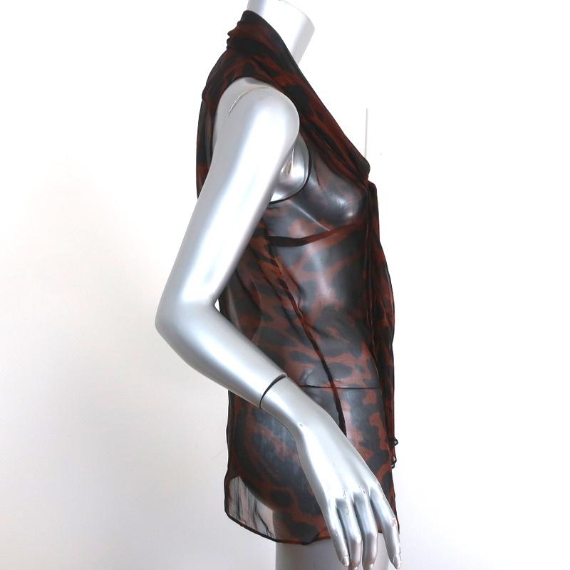Alexander McQueen Tie-Neck Blouse Leopard Print Chiffon Size 40 Sleeveless Top - Celebrity Owned