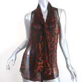 Alexander McQueen Tie-Neck Blouse Leopard Print Chiffon Size 40 Sleeveless Top - Celebrity Owned