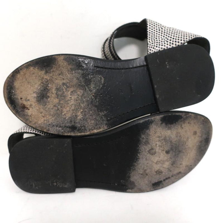 Alexander Wang Ankle Cuff Flat Sandals Alek White/Black Embossed Leather Size 37 - Celebrity Owned